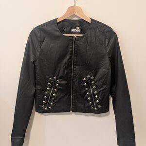 Love Moschino Black Biker Cropped Studded Women's Jacket Size 4